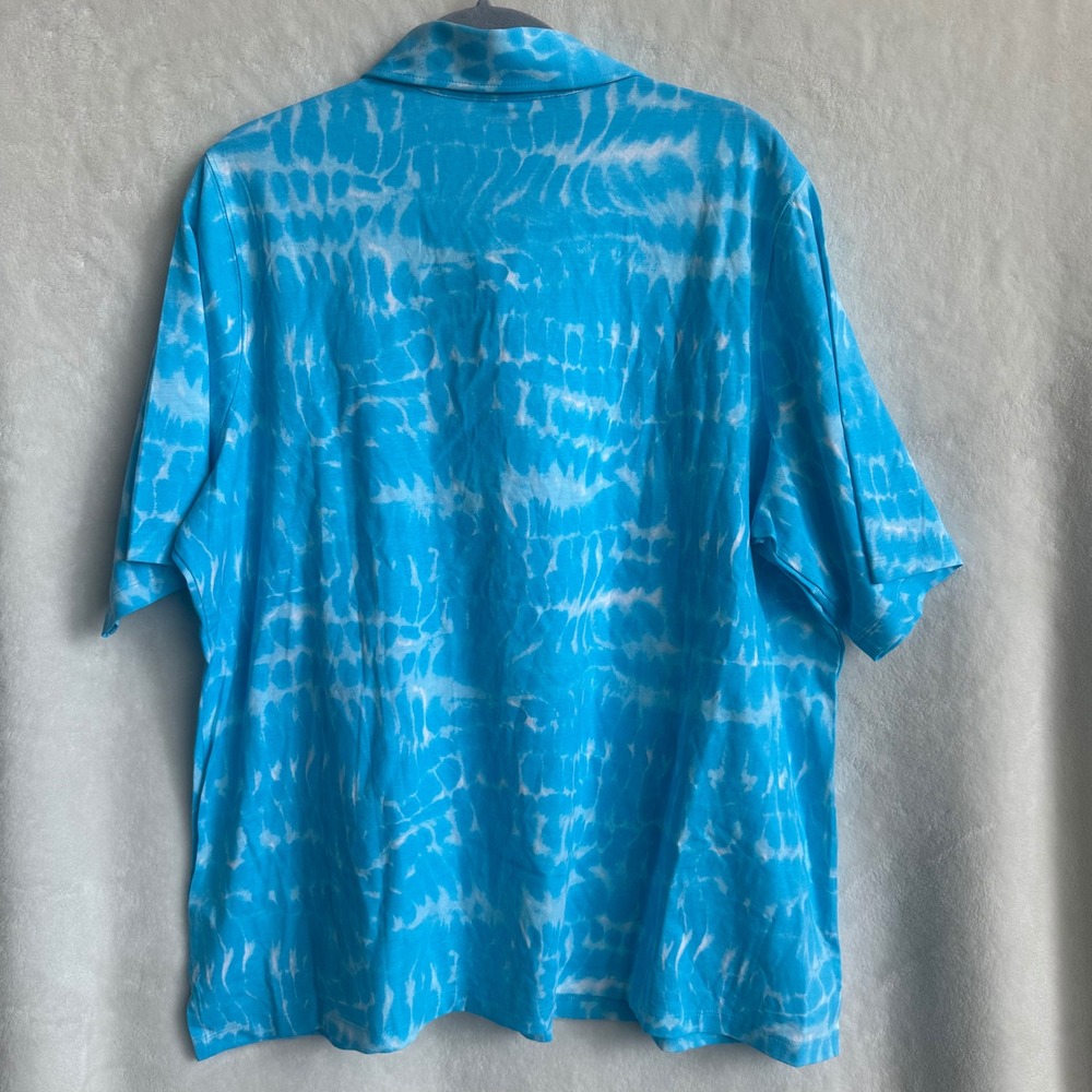 Lands‎ End Aqua Blue Pool Water Print Cotton Modal 1/4 Zip Short Sleeve Top 1X - Picture 6 of 6